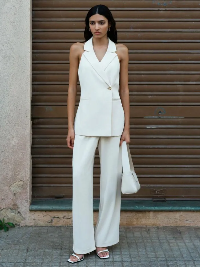 French Connection Harrie Suiting Halterneck Waistcoat Classic Cream Women Coats and Jackets