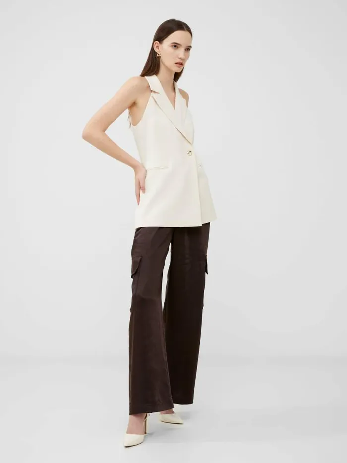 French Connection Harrie Suiting Halterneck Waistcoat Classic Cream Women Coats and Jackets