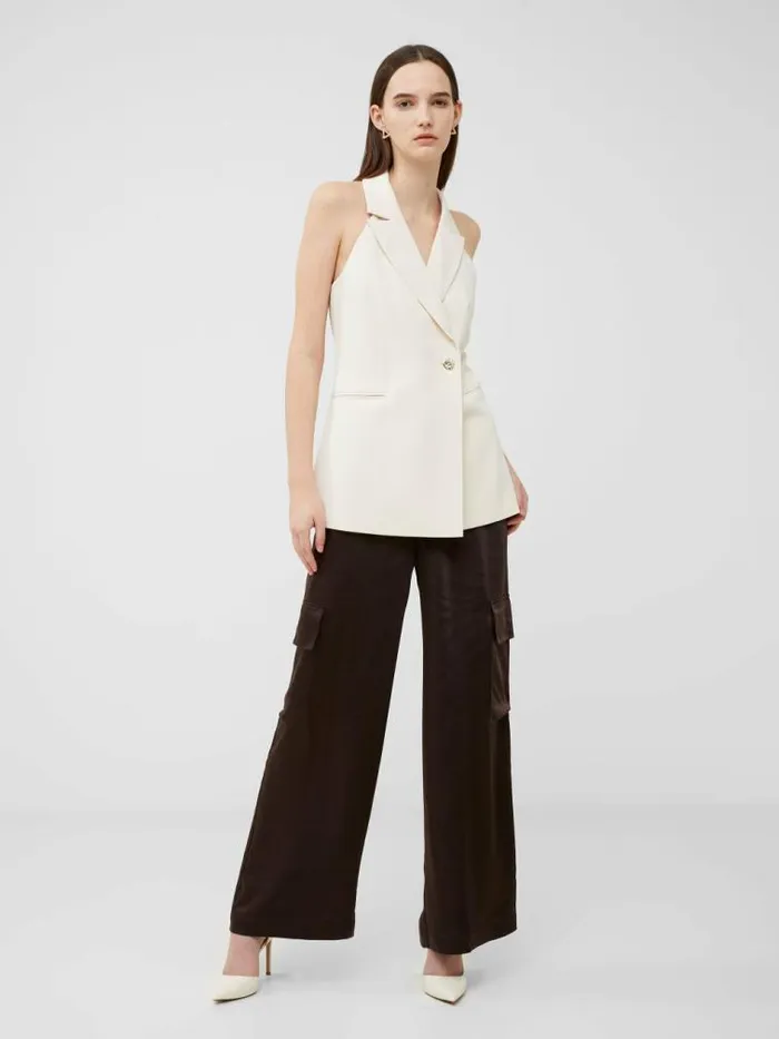French Connection Harrie Suiting Halterneck Waistcoat Classic Cream Women Coats and Jackets