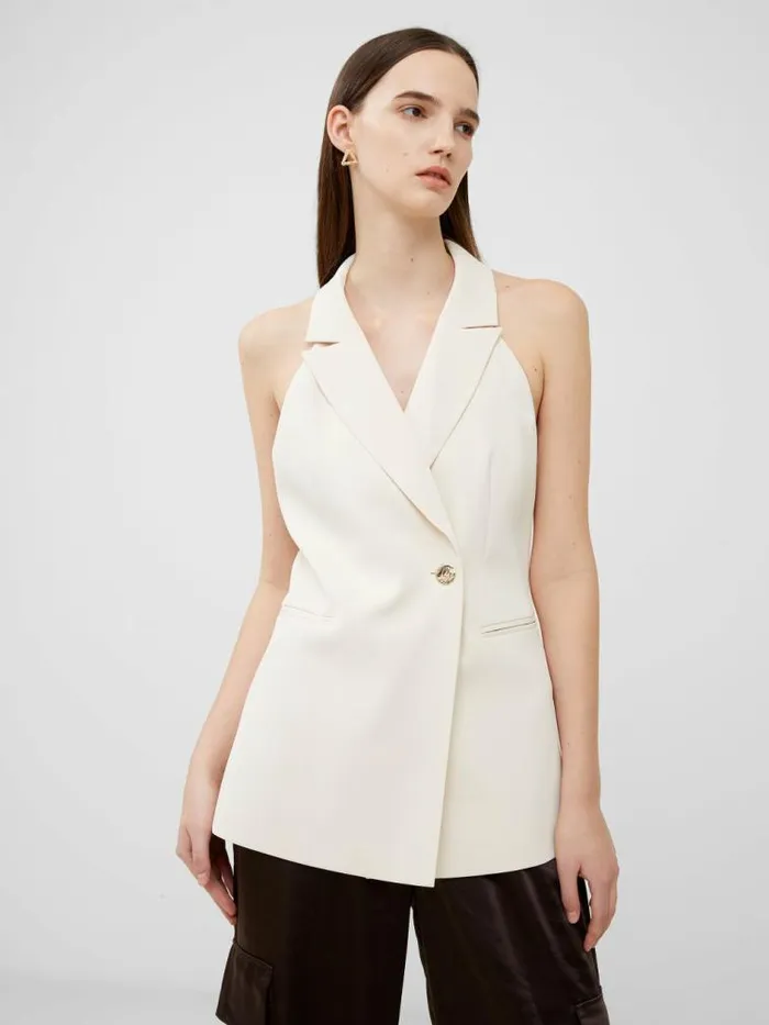 French Connection Harrie Suiting Halterneck Waistcoat Classic Cream Women Coats and Jackets