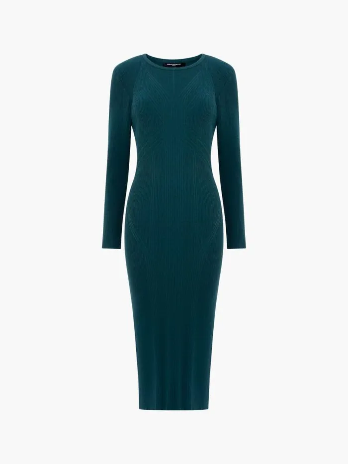 French Connection Kairi Rib Long Sleeve Midi Dress Forest Women Dresses