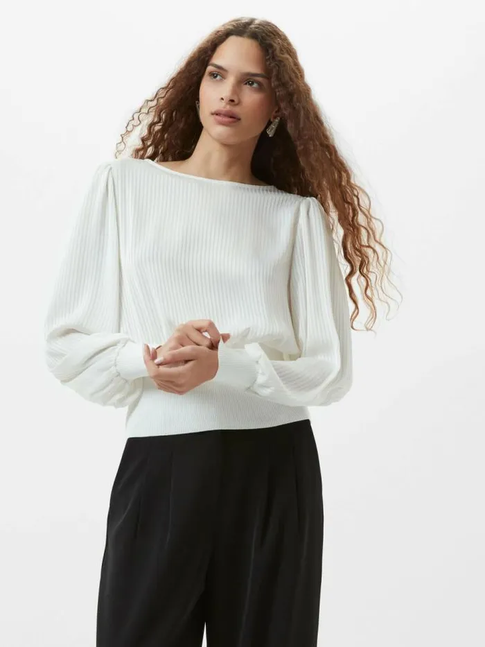 French Connection Krista Nevis Slash Neck Top Summer White Women Tops