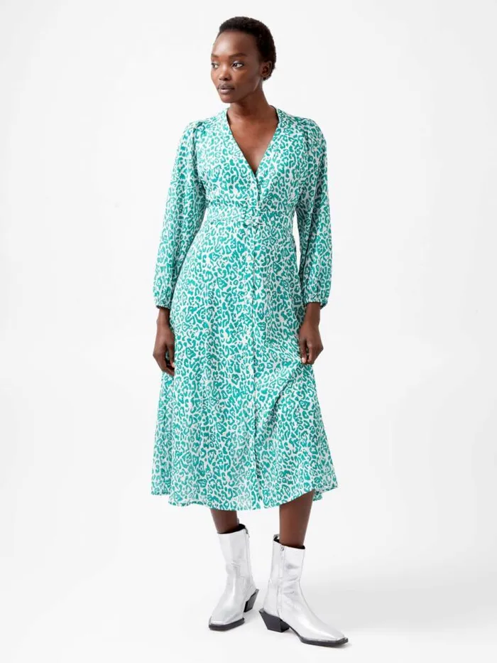 French Connection Leopard Georgette Midi Dress Jelly Beanwhite Women Dresses