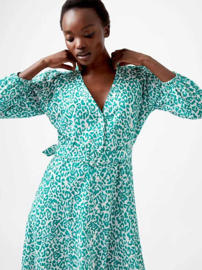 French Connection Leopard Georgette Midi Dress Jelly Beanwhite Women Dresses