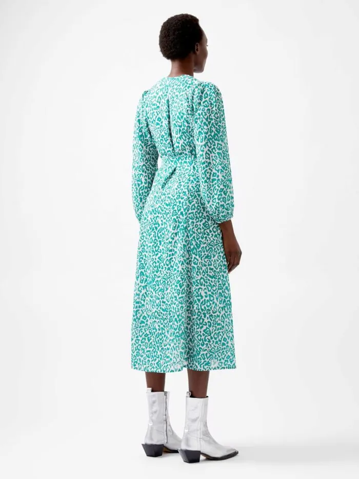 French Connection Leopard Georgette Midi Dress Jelly Beanwhite Women Dresses