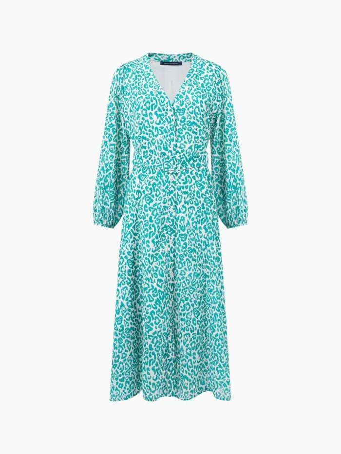 French Connection Leopard Georgette Midi Dress Jelly Beanwhite Women Dresses