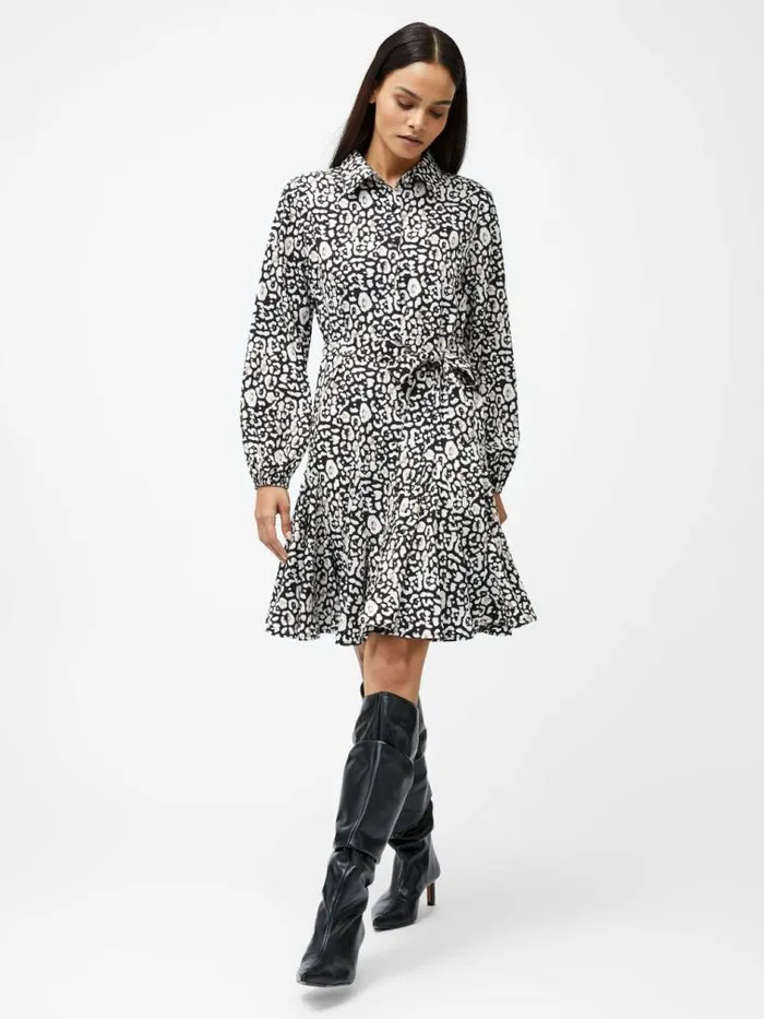 French Connection Leopard Print Collared Swing Dress Black Multi Women Dresses French Connection Leopard Print Collared Swing Dress Black Multi Women Dresses