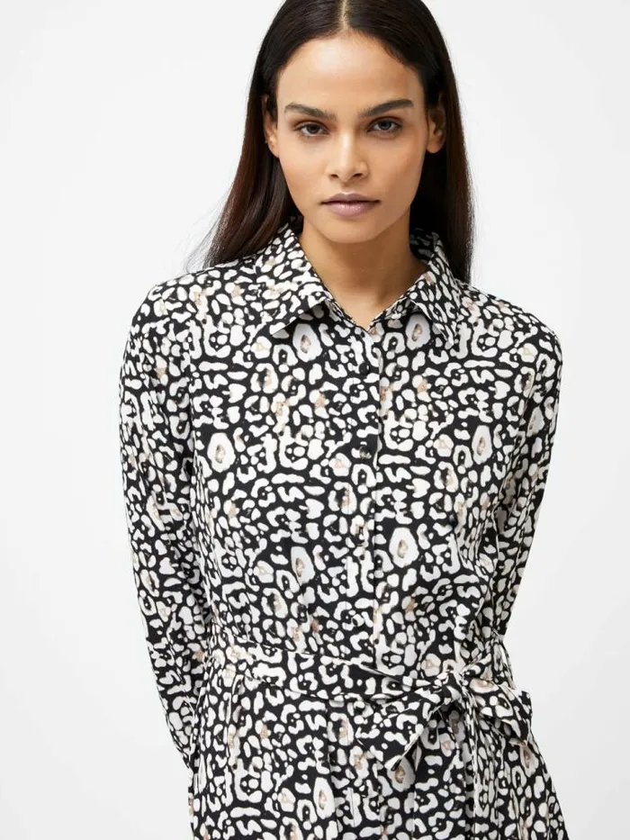 French Connection Leopard Print Collared Swing Dress Black Multi Women Dresses