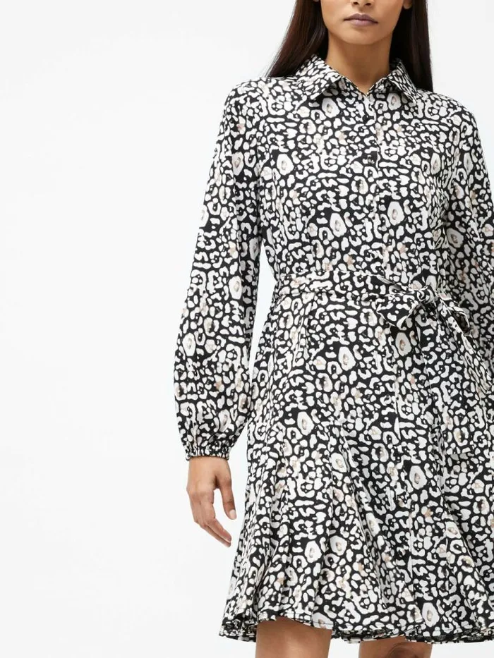 French Connection Leopard Print Collared Swing Dress Black Multi Women Dresses