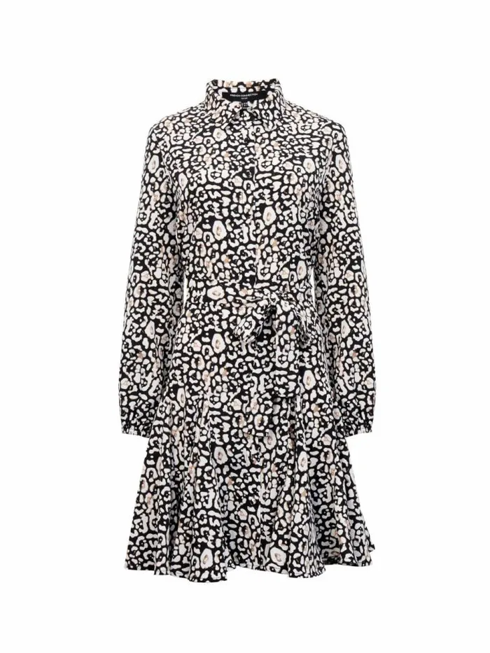 French Connection Leopard Print Collared Swing Dress Black Multi Women Dresses