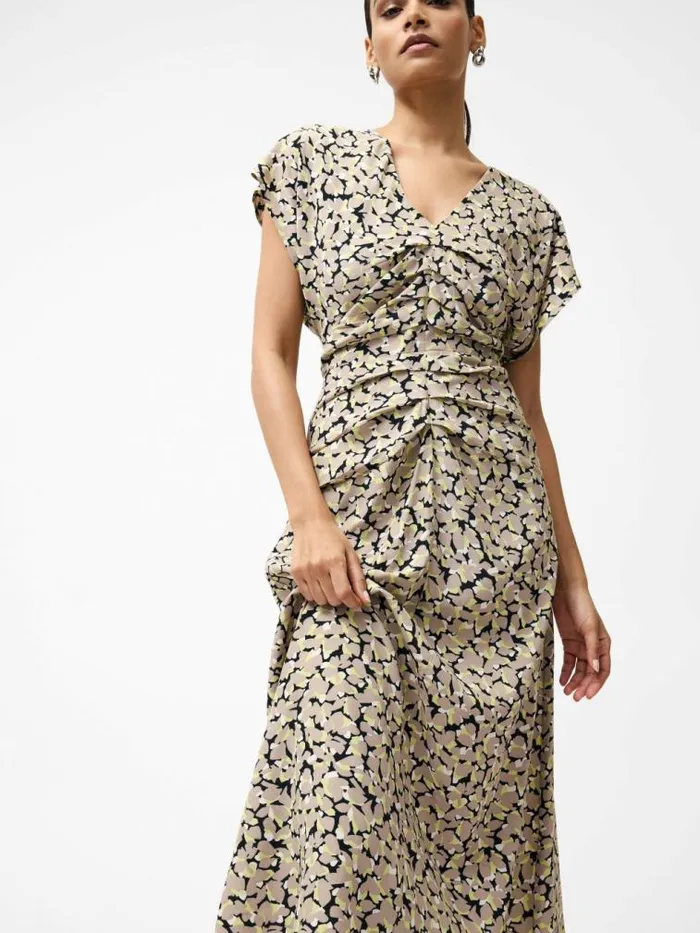 French Connection Lillian Eco Draped Front Midi Dress Golden Olive Khaki Women Dresses French Connection Lillian Eco Draped Front Midi Dress Golden Olive Khaki Women Dresses