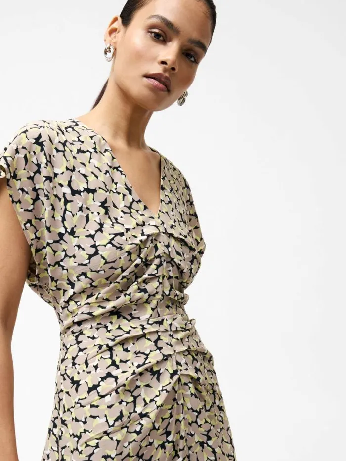 French Connection Lillian Eco Draped Front Midi Dress Golden Olive Khaki Women Dresses
