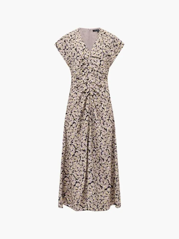 French Connection Lillian Eco Draped Front Midi Dress Golden Olive Khaki Women Dresses
