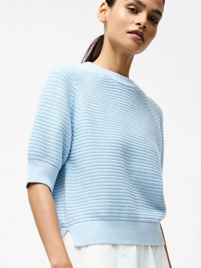 French Connection Lily Crew Neck Short Sleeve Jumper Sky Blue Women Jumpers and Cardigans