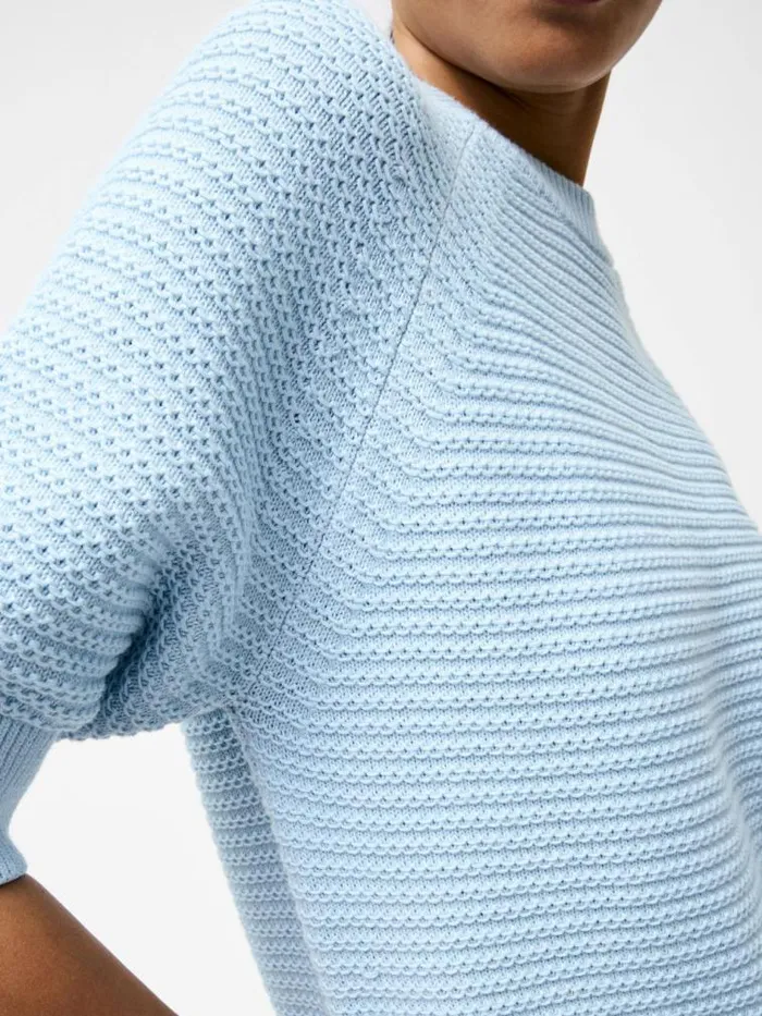 French Connection Lily Crew Neck Short Sleeve Jumper Sky Blue Women Jumpers and Cardigans