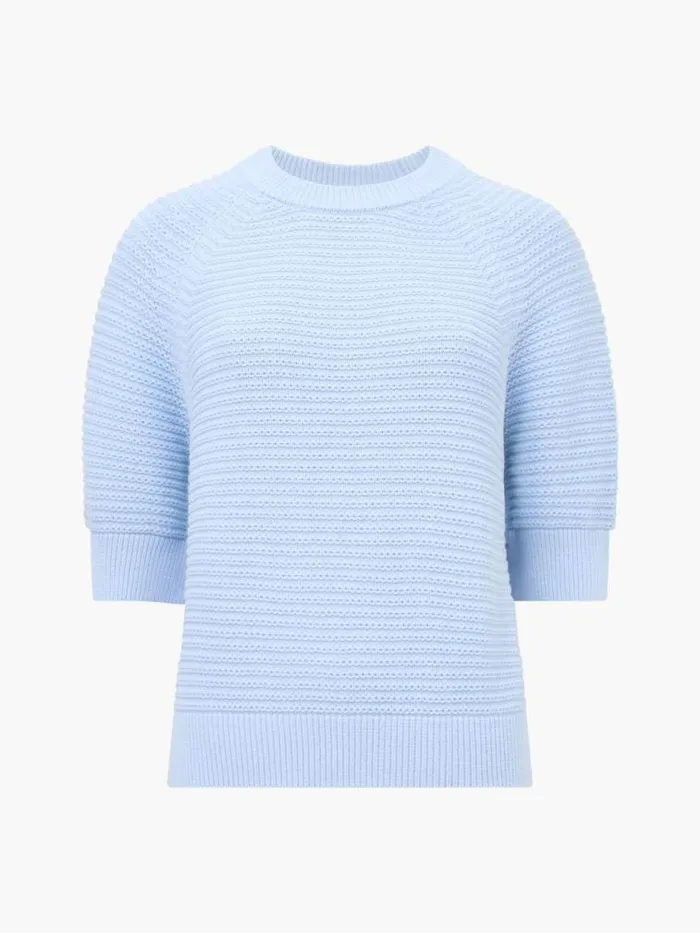 French Connection Lily Crew Neck Short Sleeve Jumper Sky Blue Women Jumpers and Cardigans