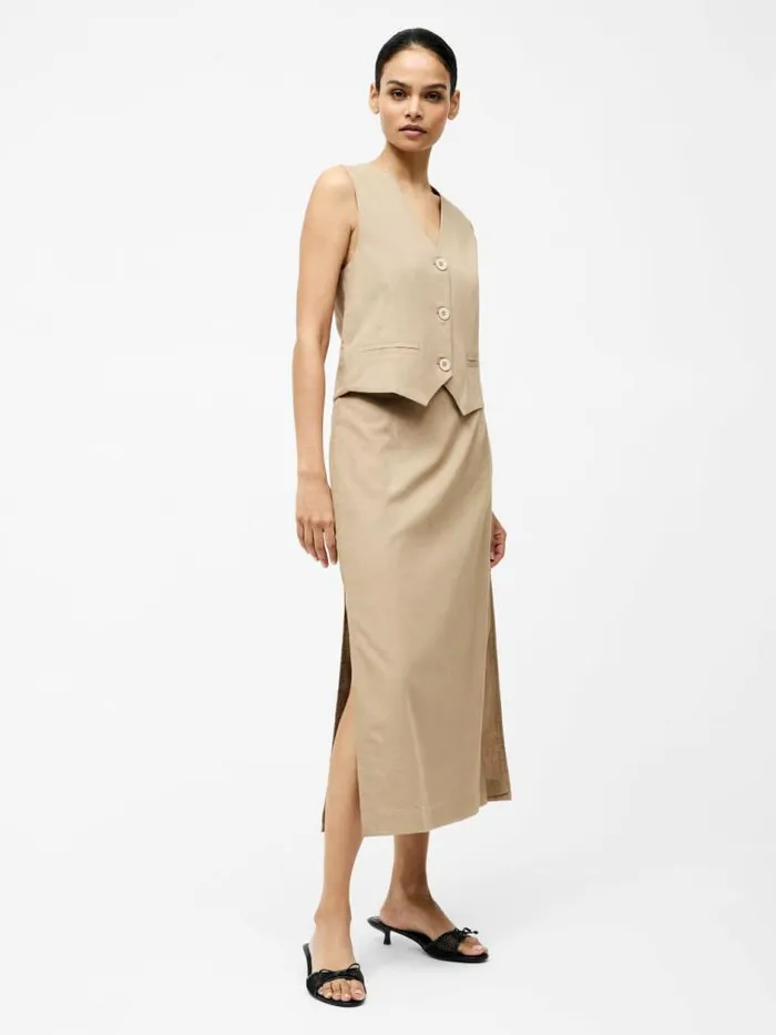 French Connection Linen Single Breasted Waistcoat Incense Women Coats and Jackets