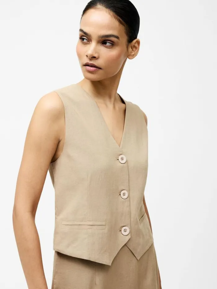French Connection Linen Single Breasted Waistcoat Incense Women Coats and Jackets