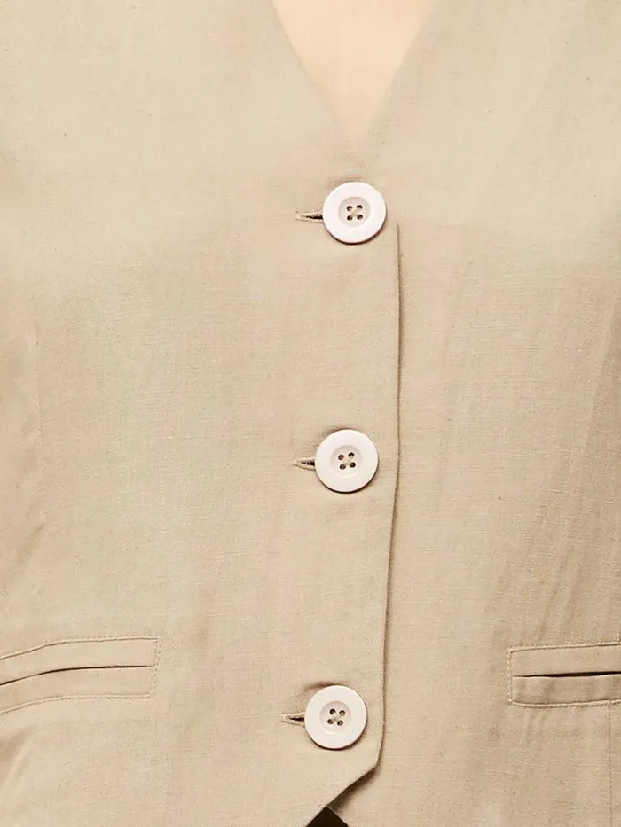 French Connection Linen Single Breasted Waistcoat Incense Women Coats and Jackets