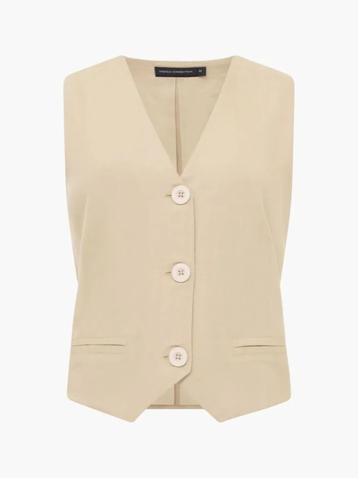French Connection Linen Single Breasted Waistcoat Incense Women Coats and Jackets