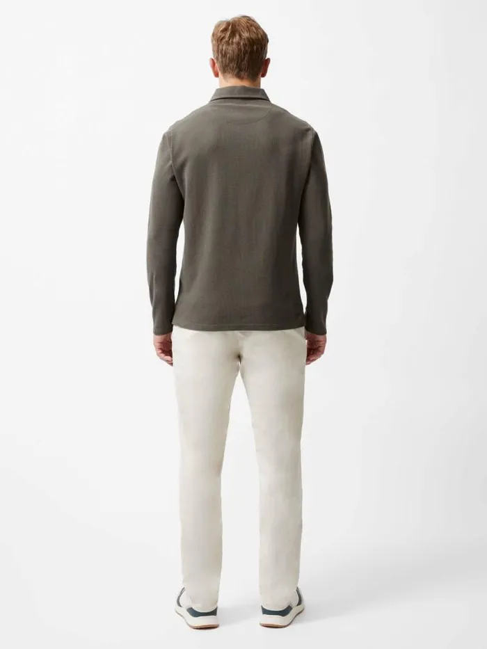 French Connection Long Sleeve Buttoned Polo Shirt Khaki Men TShirts and Polo Shirts