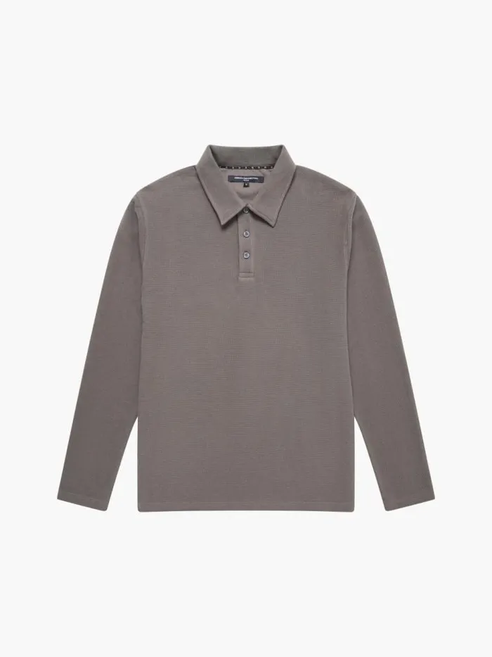 French Connection Long Sleeve Buttoned Polo Shirt Khaki Men TShirts and Polo Shirts