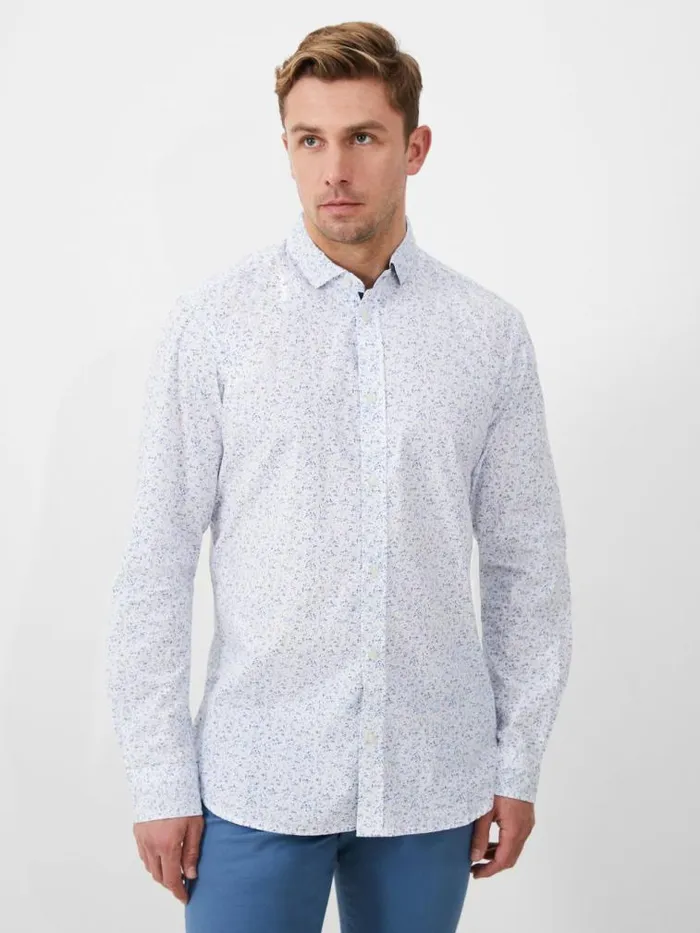 French Connection Long Sleeve Navy Trim Shirt Foliage Men Shirts