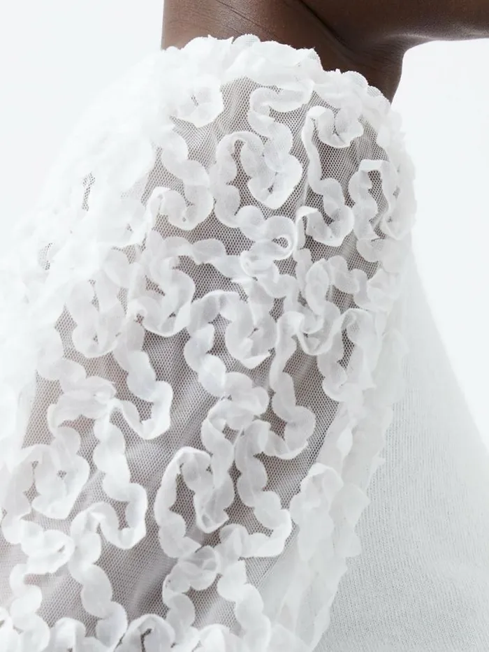 French Connection Luvy Embroidered Mesh Sleeve Jumper Winter White Women Jumpers and Cardigans