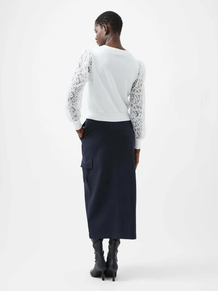 French Connection Luvy Embroidered Mesh Sleeve Jumper Winter White Women Jumpers and Cardigans