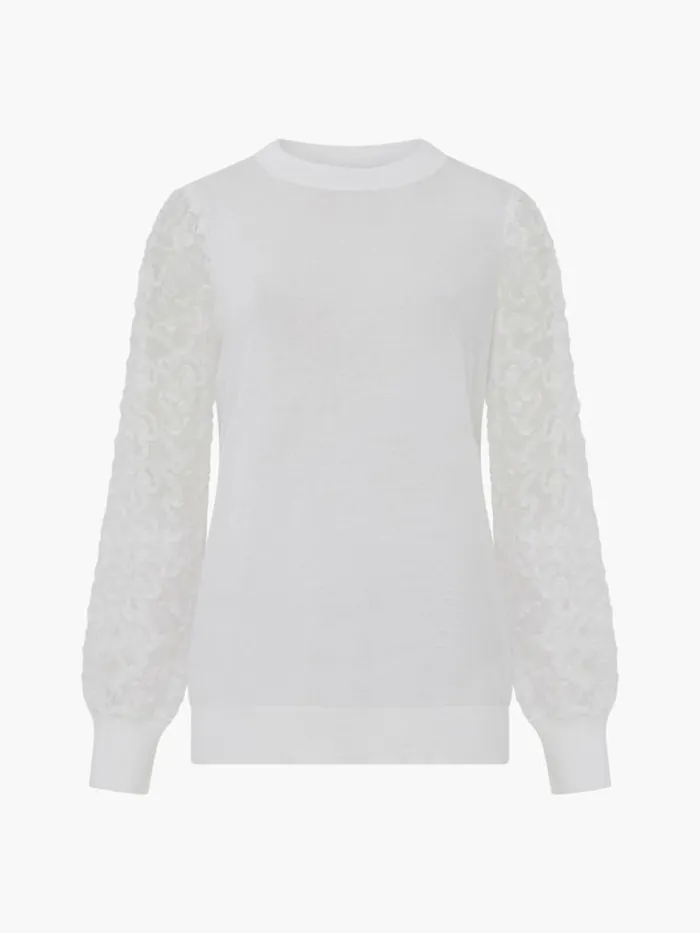 French Connection Luvy Embroidered Mesh Sleeve Jumper Winter White Women Jumpers and Cardigans