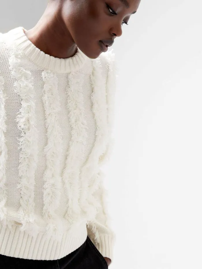 French Connection Malika Fringed Jumper Classic Cream Women Jumpers and Cardigans