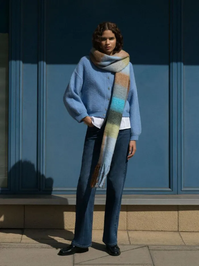 French Connection Melissa Knit Bomber Jacket Dusted Blue Women Jumpers and Cardigans French Connection Melissa Knit Bomber Jacket Dusted Blue Women Jumpers and Cardigans