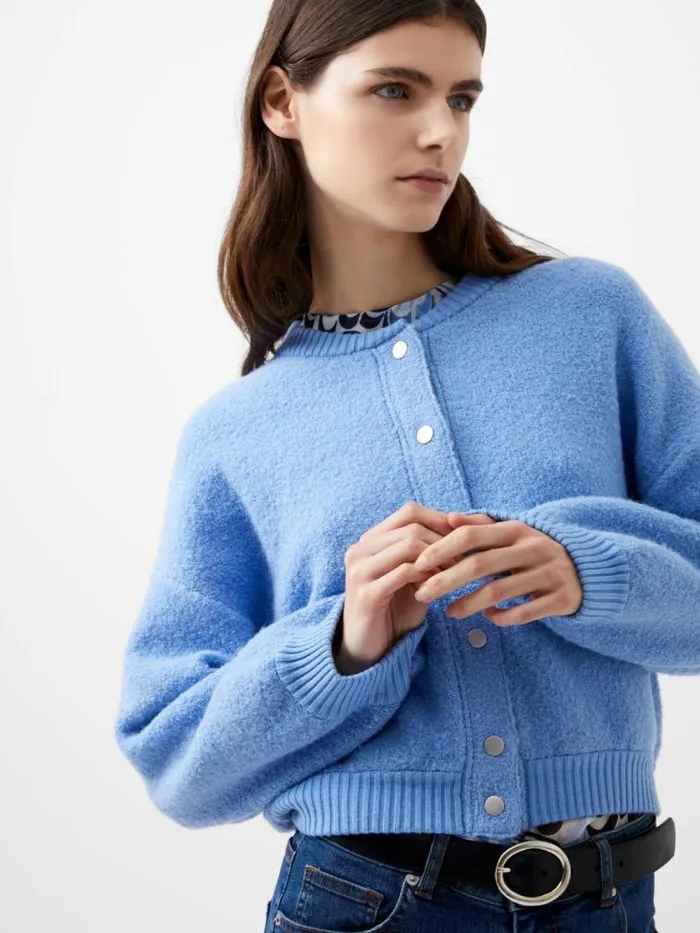 French Connection Melissa Knit Bomber Jacket Dusted Blue Women Jumpers and Cardigans