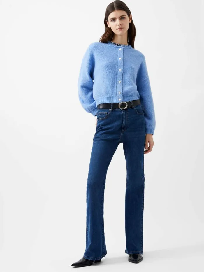 French Connection Melissa Knit Bomber Jacket Dusted Blue Women Jumpers and Cardigans