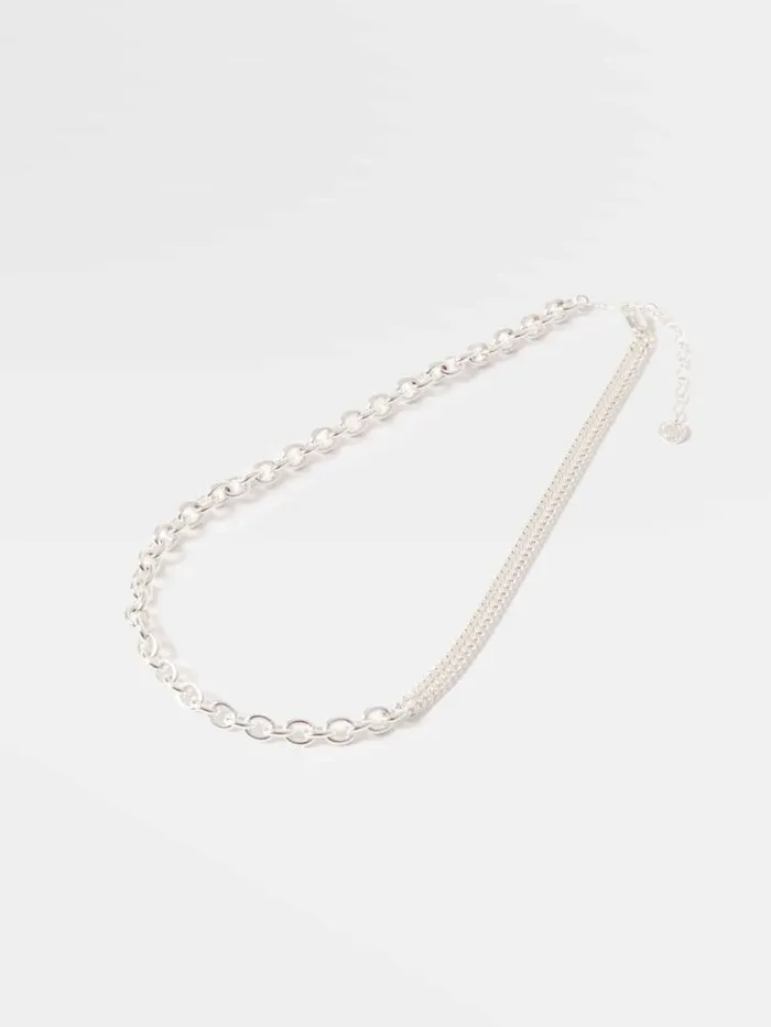 French Connection Mixed Chunky Chain Necklace Silver Women Jewellery