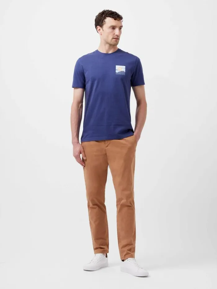 French Connection Mount Fuji Organic Graphic TShirt Indigo Blue Men TShirts and Polo Shirts