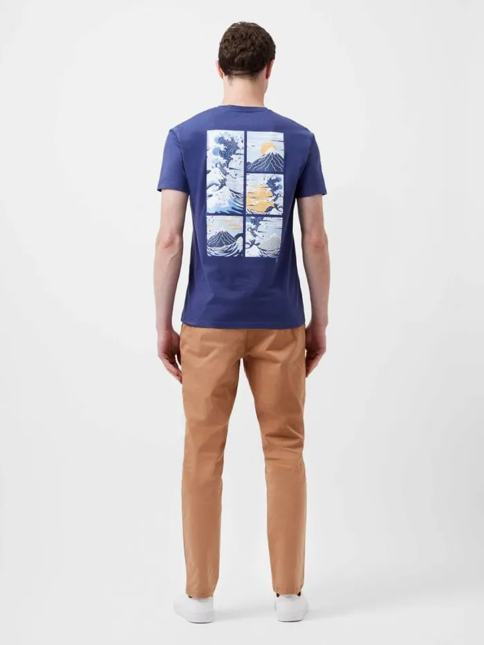 French Connection Mount Fuji Organic Graphic TShirt Indigo Blue Men TShirts and Polo Shirts