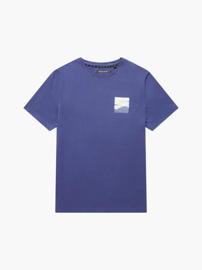 French Connection Mount Fuji Organic Graphic TShirt Indigo Blue Men TShirts and Polo Shirts