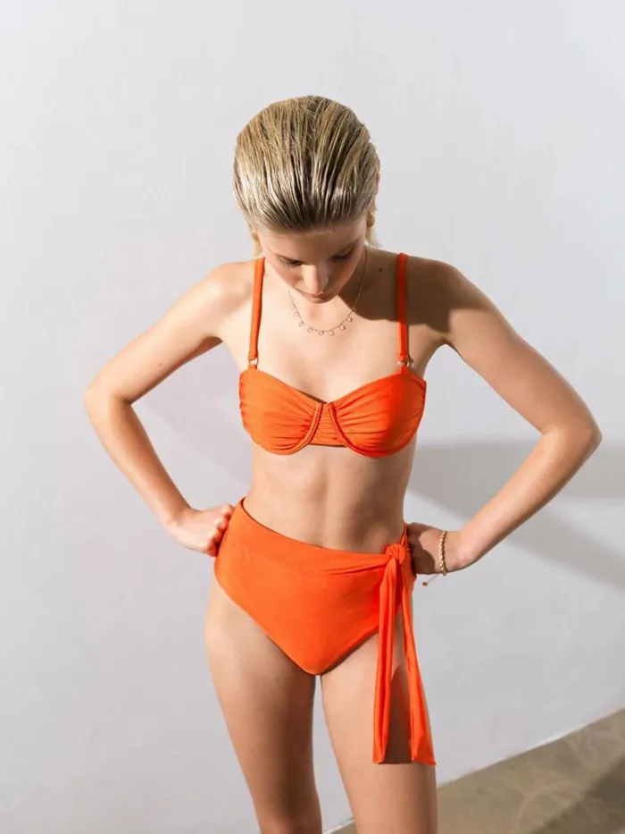 French Connection Orange Non Padded Cup Bikini Top Orange 32 Women Swimwear