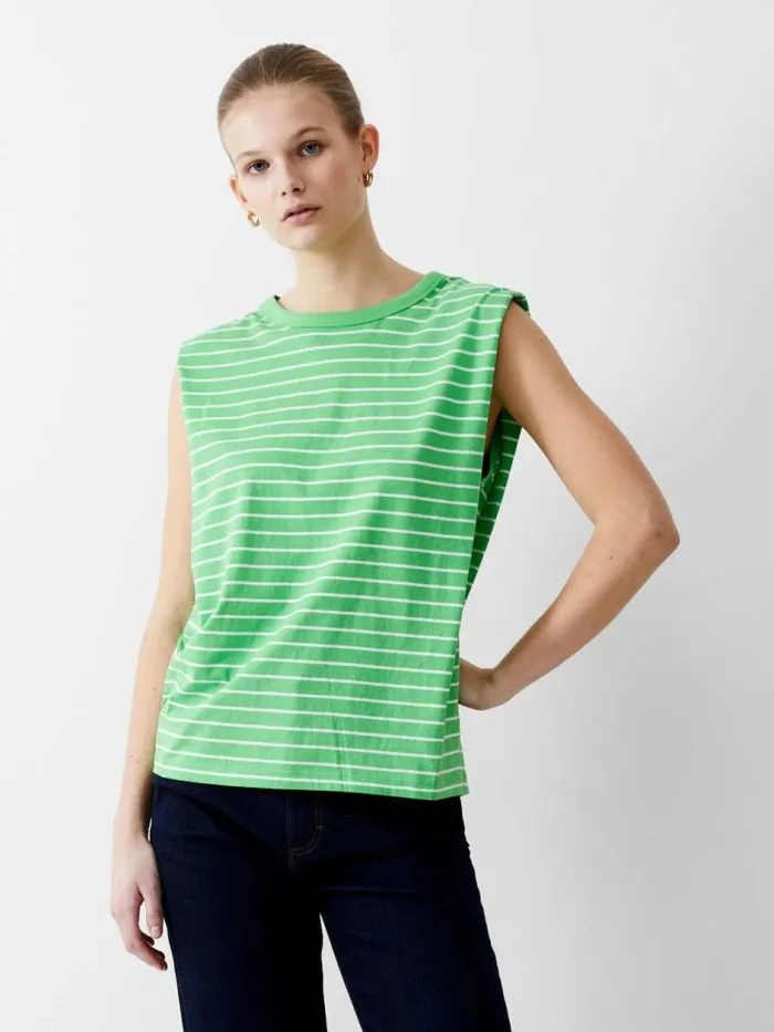 French Connection Padded Shoulder Stripe Tank Top Poise Greenwhite Women Tops