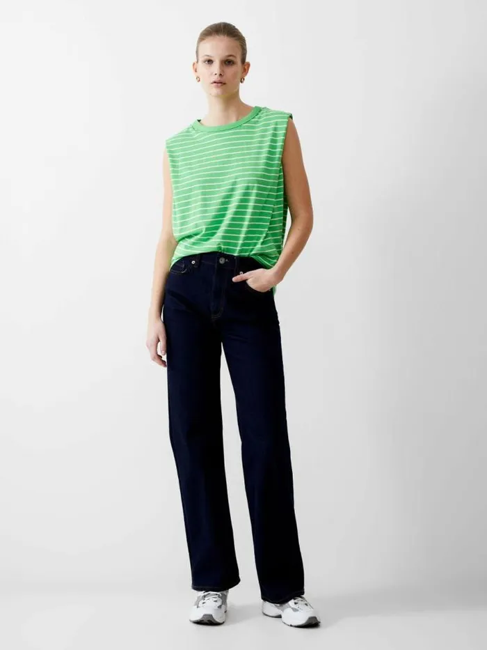 French Connection Padded Shoulder Stripe Tank Top Poise Greenwhite Women Tops