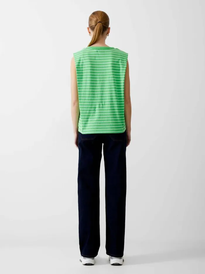 French Connection Padded Shoulder Stripe Tank Top Poise Greenwhite Women Tops