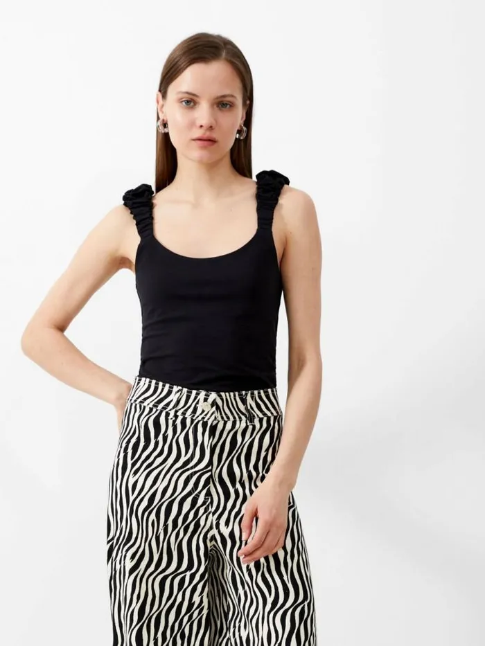 French Connection Rallie Gwyneth Mix Top Blackout Women Tops