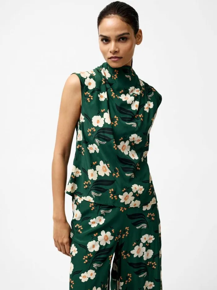 French Connection Rhian Eco Draped Sleeveless Top Jade Green Multi Women Tops