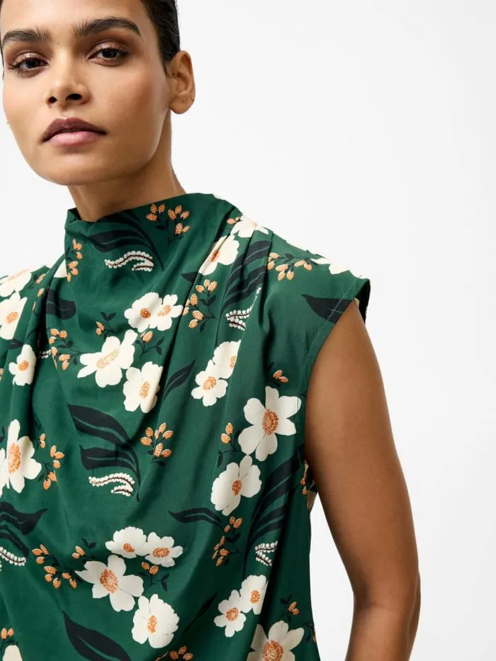 French Connection Rhian Eco Draped Sleeveless Top Jade Green Multi Women Tops