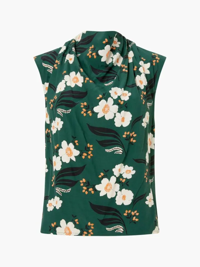 French Connection Rhian Eco Draped Sleeveless Top Jade Green Multi Women Tops