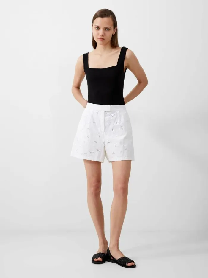 French Connection Rhodes Cotton Embroidered Shorts Linen White Women Coords