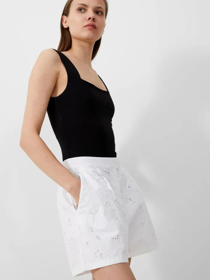 French Connection Rhodes Cotton Embroidered Shorts Linen White Women Coords