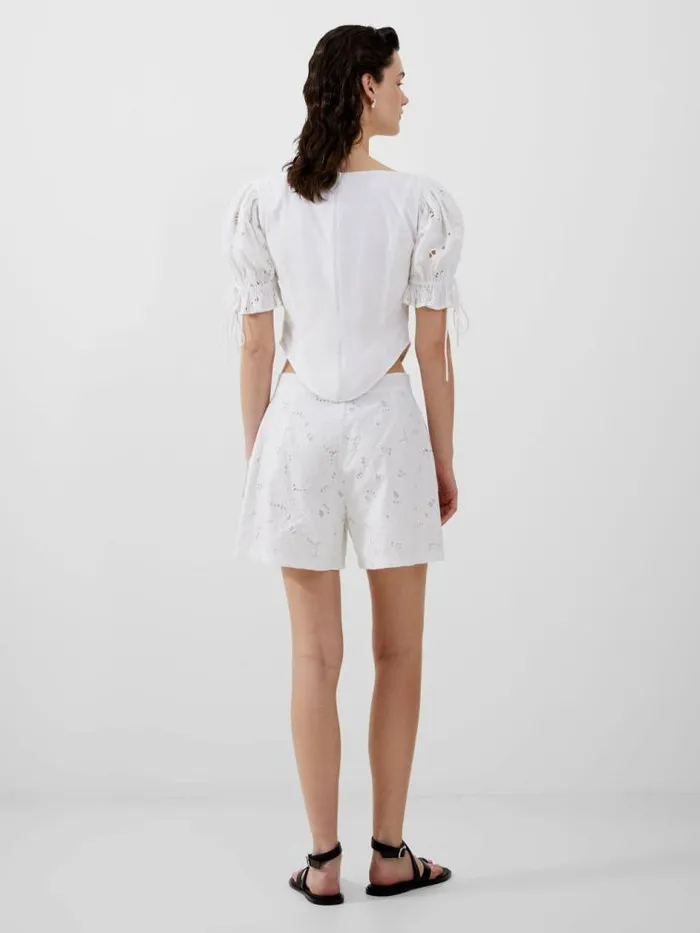 French Connection Rhodes Cotton Embroidered Top Linen White Women Tops