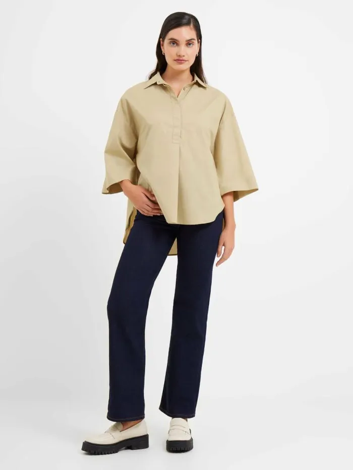 French Connection Rhodes Poplin Popover Shirt Incense Women Tops